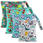 LEADSTAR Wet Bag, 4 PCS Waterproof Reusable Wet Dry Nappy Bags, Washable Hanging Large Beach Bag Produce Bags Wetsuit Baby Bag Organiser with 2 Zippers for Swimming Nappies Travel Pool Daycare Gym