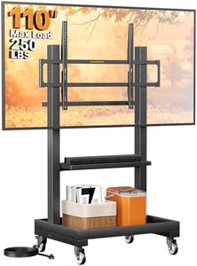 Perlegear Rolling TV Stand for 32”-110” TVs up to 250 lbs, Outdoor TV Stand with Large Wheels, Handle & Power Outlet, Height Adjustable Mobile TV Cart with Wood Shelf, Max VESA 800x600mm, PGTVMC24B