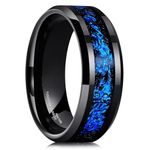 King Will Mens 8mm Black Tungsten Carbide Wedding Ring Blue Foils Inlay Tungsten Ring Beveled Edge Tungsten Ring W(11.5)