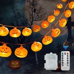 Halloween Pumpkin String Lights Decorations, 30 LED 16.4 FT 8 Modes Timer 3D Waterproof Orange Jack-O-Lantern Battery Operated Decorative Twinkle Lights for Indoor Bedroom Camper Party Decor