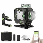 Huepar Laser Level 360 Self Leveling, 4x360° Green 4D Cross Line Laser with LCD Screen, Bluetooth Outdoor Pulse Mode Laser Tool for Construction -Remote Control, Li-ion Battery or 4 AA Batteries-S04CG