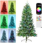 5Ft Pre-Lit Spruce Artificial Holiday Christmas Tree 167 RGB LED Light APP & Remote Control for Office Home Party Xmas Decoration, 428 Branch Tips, Semi-Automatic Metal Hinges Foldable Base (5 FT)