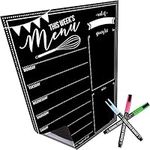 Magnetic Dry Erase Menu Board for Fridge: with Bright Neon Chalk Markers - 16x12" - Weekly Meal Planner Blackboard and Grocery List Notepad for Kitchen Refrigerator - Whiteboard Chalkboard Magnet