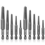 Mesee 10 Pcs Damaged Screw Extractor Set, Screw Extractor, 1/4 Inch Hex Shank Broken Screw Extractor Drill Bit Screws Bolts Quick Stripped Removal Tool