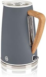 Swan Nordic Rapid Boil Cordless Kettle, Wood Effect Handle, Soft Touch Housing and Matte Finish, 1.7 Litre, Slate Grey (SK14610GRYN)