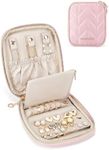 BAGSMART Travel Jewelry Case Jewelry Box Organizers and Storage Earings Holder Organizer for Women for Necklaces, Bracelets, Rings-Pink