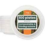 HAAGO 100 Disposable Plates Eco-Friendly Sugarcane Paper Party Plates - 10 Inch/26 cm for Hot & Cold Food - Compostable Bulk Pack Plate Set