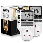 2 x NOVKIT Digital Security Timer Plug Socket Programmable Switch Timer with 10 ON-Off Programs and Random Mode for Home and Indoor (230V, 13A, 2900W)