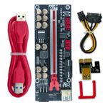 Pi+®(PiPlus®) VER018 PRO Miner Card PCI-E 1X to 16X USB3.0 6PIN GPU Riser Card with 12 Capacitors with Temperature/Voltage Display and LED Lights for BTC Miner