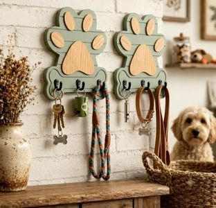 KINGPOUL 2pcs Pine Wood Key Holder Wall Mount – Cute Dog Paw Key Hooks for Dog Leash Holder,Farmhouse Dog Key Holder wall Decor & Coat Rack for Entryway, Bedroom, or Living Room（Sage Green