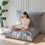 MAXYOYO Giant Bean Bag Bed - Square Bean Bag Chair - Large Sofa with Plush Cover and Fluffy Filling Included for Adult, Couples, Guest (Gray, Queen)