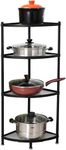 CarolynDesign 4-Tier Standing Pot Rack, Cast Iron Pots and Pans Storage Shelf, Height Adjustable Cookware Stand, Black