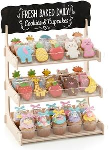 HOTCAN Cookie Display Stand for Bakers & Vendors with Acrylic Front | Wooden Dessert Stand with Chalkboard Sign for Market Booths, Craft Fairs & Events | 3 Tiered Cookie Display for Cupcakes, Muffins & Pastries (Natural)
