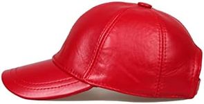 HATSQUARE Genuine Leather Baseball Cap Adjustable Soft Feel Dad Plain Hat Stylish Classic for Women Men Unisex (RED)