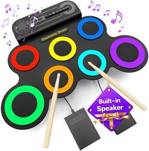 VerkTop Electric Drum Set Built-in Speaker, Kids Electronic Drum Practice Pad Kit, Portable Roll Up Drum Machine with 2 Foot Pedals, Drumsticks, Great Birthday Christmas Gifts for Girls Boys