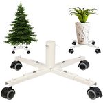 Blissun Christmas Tree Stand Base with Wheels, Movable Christmas Fake Tree Holder, Fits up to 7.5FT Artificial Trees, Plant Caddy with Wheels, Plant Taxi, Plant Dolly Cart After Christmas (White)