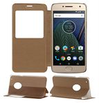 ELICA PU Leather Hybrid Window Leather Flip Cover for Moto E4 Plus Gold