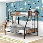 JURMERRY Twin Over Full Bunk Bed with Metal Frame Sturdy Guard Rail and Safety Ladder, Black