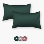 SEEVO 400 TC Luxurious Satin Silk Pillow Covers/Pillowcases with Envelope Closure, Soft Comfortable Protects Hair and Skin - 20 inch x 30 inch - Set of 2 with 3 Satin Schrunchies (Dark Green)