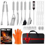 28Pcs BBQ Accessories Tools Set with Case, Stainless Steel BBQ Utensil Set Practical Cooking Utensils, Men BBQ Gifts Set for Various Barbecue Grills, Outdoor Camping, Picnic, Family Gatherings.