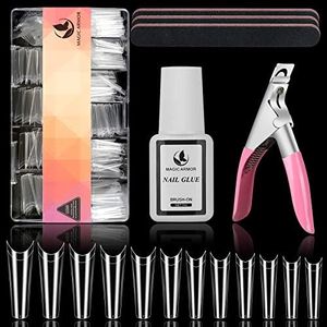 MAGIC ARMOR 600pcs French Coffin Nail tips for Press on Nails, Clear Acrylic Nail tips 12 sizes Half cover fake nails with nail glue nail files nail clippers for Nail Salon Nail Shop beginners