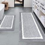 HEBE 2 Piece Bath Rugs Bath Mat Set Shaggy Bathroom Mat Rug Set Non Slip Absorbent Bath Mat for Bathroom Extra Soft Machine Washable Bathroom Floor Mats，Grey