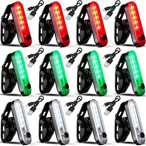 Treela 12 Pieces Kayak Navigation Lights for Boat Waterproof Battery Operated Stern Rechargeable LED Night Kayaking, Pontoon Boat, Bass Bike Dinghy, 4 Types Flashing Mode, Red, Green, White