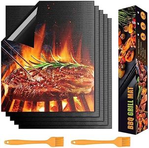 VDISRR Estera De Barbacoa 40 * 33 CM 5 Piezas, Alfombrilla Reutilizable de Barbacoa Apto Horno Gas Carbón y Barbacoa, Apto a Carne Pescado y Verduras, 1 Cepillo De Aceite