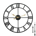 24 inch Metal Wall Clock, Large Cut-Out Farmhouse Decorative Wall Clocks for Home Decor, Battery Operated Silent Non-Ticking Indoor Outdoor Iron Wall Clock for Living Room, Patio