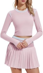 Airfree Two Piece Tennis Dresses for Women Long Sleeve Tops Athletic Golf Skirt with Shorts and Pockets Golf Outfits for Women, Light Pink, L
