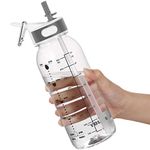 JIMACRO Water Bottle, 1 Litre Water Bottle with Straw and Handle BPA-Free, Daily Water Intake Bottle with Time Markings Tracker to Remind the Drinking Time, Ideal for Gym Office Hydration