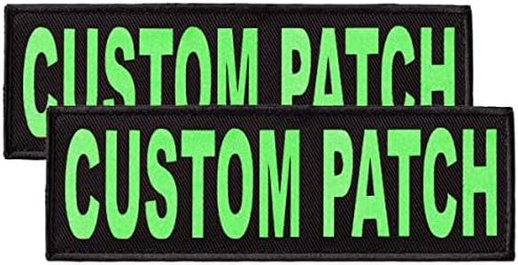 Dogline Custom Patch with Glitter Letters for Dog Vest Harness or Collar Customizable Bling Text Personalized Patches with Hook Backing Name Agility Service Dog ESA 2 Patches Z Green Text