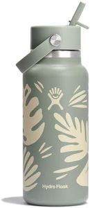 Hydro Flask Water Bottle - Insulated Stainless Steel - Wide Mouth Flex Straw Lid, Non Spill, Leakproof and Refillable in 32 Oz Botanical Bliss Agave