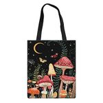 WELLFLYHOM Mushroom Canvas Tote Bag Reusable Eco-friendly Grocery Shopping Bags for Women Moon Star Butterfly Shoulder Handbag Purse Stuff Sack Cultch Carrier Beach Bags Kids Bookbag