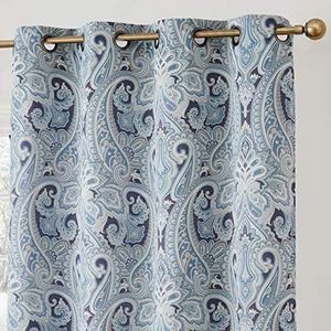 HLC.ME Paris Paisley Bedroom Curtains, Decorative Damask Pattern Thermal Insulated Semi-Blackout Energy Savings Room Darkening Grommet Curtain Panels for Bedroom - Set of 2 (50 W x 84 L Long, Blue)