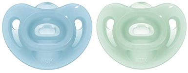 NUK Sensitive Pacifiers, 0-6 Months, 100% Silicone for Delicate Skin, BPA Free, Blue & Green, Pack of 2