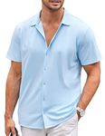 COOFANDY Mens Summer Shirts Button Down Short Sleeved Wrinkle Free Shirt Business Dress Regular Fit Sky Blue XL