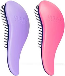 Crave Naturals Glide Thru Detangling Hair Brushes for Adults & Kids Hair - Detangler Hairbrush for Natural, Curly, Straight, Wet or Dry Hair - Hair Brushes for Women - 2 Pack - Pink & Purple