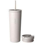 VINSUN Travel Mug with Straw 720ml - Stainless Steel Thermal Mug, Leakproof, Double-Walled Insulated - Beige Tumbler with Straw and Lid for Hot & Cold Drinks