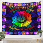 Erosebridal Hippie Sunflower Tapestry Gradient Peace Symbol Wall Hangings Art for Girls Women,Iridescent Patchwork Lattice Tapestries Rainbow Flowers Bohemian Moroccan Exotic Room Decor