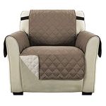 H.Versailtex Sofa Slipcover 1 Seater, Water Resistant Sofa Covers for Kids, Machine Washable Couch Cover with Adjustable Elastic Straps for Pets(Taupe/Beige)