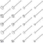 BodyBonita 20Pcs 20G Nose Ring Studs Surgical Stainless Steel Nose Bone/L Shaped/Nose Screws CZ Studs Nose Piercing Jewelry 1.5-3mm