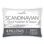Snuggledown Duck Feather & Down Pillows 4 Pack - 85:15 Ethically Sourced Fill for Back & Side Sleepers | Medium Support, Soft Cotton Cover, Non-Allergenic & UK-Made (48 × 74cm)