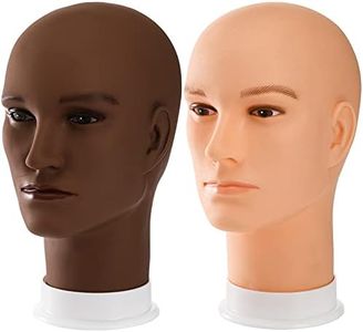 Dicunoy Set of 2 Bald Mannequin Head, Professional Male Cosmetology Manikin Display Head Model for Wig Making, Display Hat, Helmet, Glasses