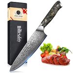 Home Safety Damascus Steel Chef Knife 8 Inch Professional Cooking Knife, Razor Sharp Kitchen Knives with Ergonomic Black Gold Handle, Gift Box for Meat & Vegetable Processing in Home Kitchen