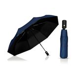 XBEY One-Click Auto Open/Close 3-Fold Travel Umbrella For Women, Men, & Kids UV Protection Travel Umbrella for Rain, Sun & Wind Protection Lightweight Umbrellas (Navy Blue)