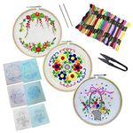 EmbroideryMaterial Pack of 3 Embroidery Kits – Floral Wreath, Colorful Floral & Basket of Flowers Designs, Embroidery Kit for Beginners & Adults with Wooden Hoop, Cloth Fabric (All Material Included)