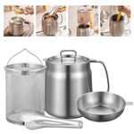 304 Stainless Steel Oil Filter Pot, Bacon Grease Saver With Strainer, Grease Oil Storage Container for Kitchen, Oil Separator for Cooking, 2 in 1 Oil Strainer Pot Fryer for Camping Daily Cooking