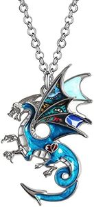 DUOWEI Alloy Fancy Welsh Dragon Necklace Enamel Fantasy Pendant Jewelry Novelty Gifts for Women Teens, enamel, Amber