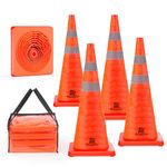 RoadHero 28 Inch [4 Pack] Collapsible Traffic Safety Cones, Multi Purpose Pop-up Cones with Reflective Collar for Road Safety, Orange Cones for Driving Training, Parking Lots